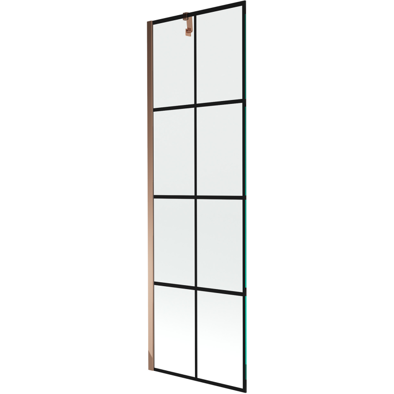 Mexen Next vaňová zástenka 1-krídlová 60 x 150 cm, čierna mriežka, ružové zlato - 895-060-000-00-77-60