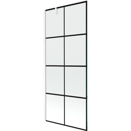 Mexen Next vaňová zástena 1-krídlová 80 x 150 cm, čierna mriežka, biela - 895-080-000-00-77-20