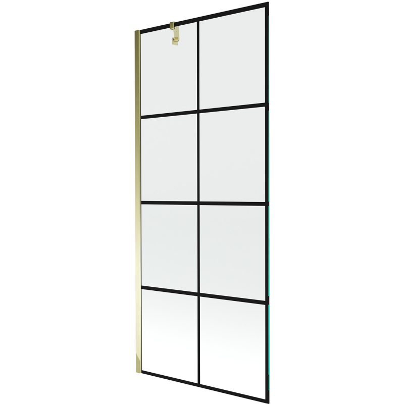 Mexen Next jednokrídlová vaňová zástena 80 x 150 cm, čierna mriežka, zlatá - 895-080-000-00-77-50