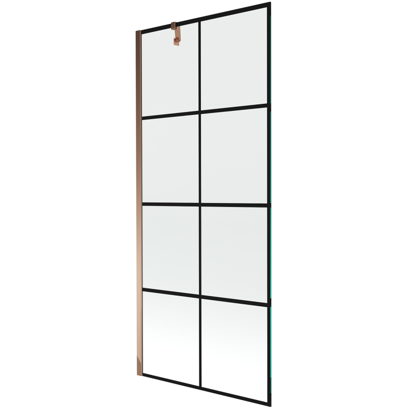 Mexen Next vaňová zástenka 1-krídlová 80 x 150 cm, čierna mriežka, ružové zlato - 895-080-000-00-77-60