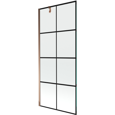 Mexen Next vaňová zástenka 1-krídlová 80 x 150 cm, čierna mriežka, ružové zlato - 895-080-000-00-77-60