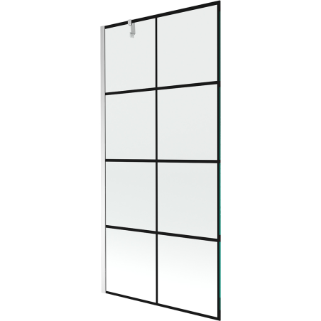 Mexen Next jednokrídlová vaňová zástena 90 x 150 cm, čierna mriežka, chróm - 895-090-000-00-77-01