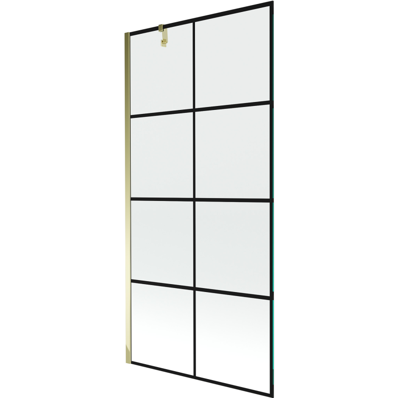 Mexen Next vanová zástěna 1-křídlová 90 x 150 cm, čierna mriežka, zlatá - 895-090-000-00-77-50