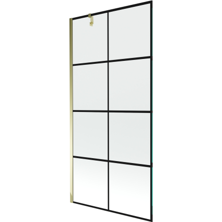 Mexen Next vanová zástěna 1-křídlová 90 x 150 cm, čierna mriežka, zlatá - 895-090-000-00-77-50