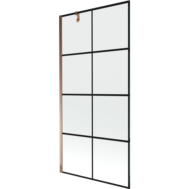 Mexen Next vaňová zástena 1-krídlová 90 x 150 cm, čierna mriežka, ružové zlato - 895-090-000-00-77-60