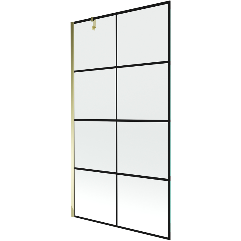 Mexen Next jednokrídlová sprchová zástena 100 x 150 cm, čierna mriežka, zlatá - 895-100-000-00-77-50