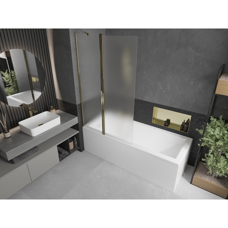 Mexen Flip vaňová zástenka s 2 krídlami 100 x 150 cm, matné sklo, zlatá - 894-100-101-50-30