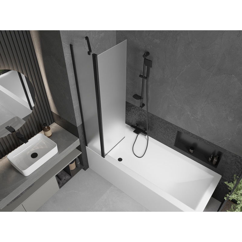 Mexen Flip vaňová zástena dvojkrídlová 80 x 150 cm, námraza, čierna - 894-080-101-70-30