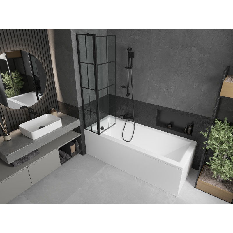 Mexen Flip dvojkrídlová sprchová zástena 80 x 150 cm, čierna mriežka, čierna - 894-080-101-70-77