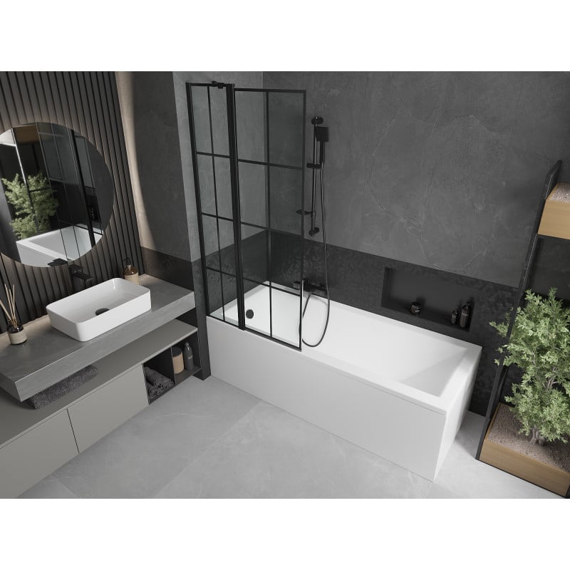 Mexen Flip dvojkrídlová sprchová zástena 80 x 150 cm, čierna mriežka, čierna - 894-080-101-70-77