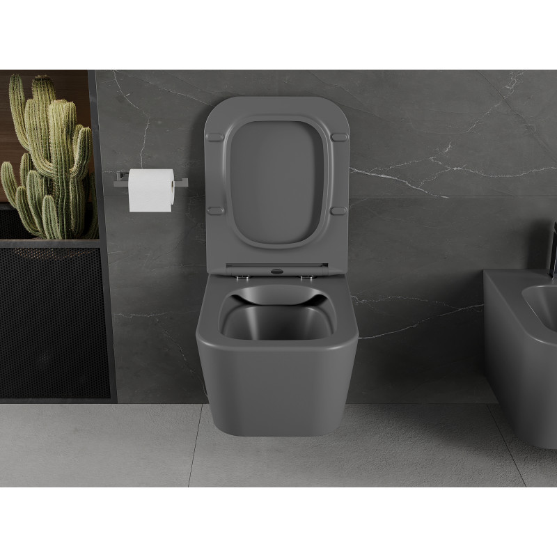 Mexen Madox wc misa Rimless s voľne padajúcim slim sedadlom, duroplast, tmavo sivý mat - 30154061