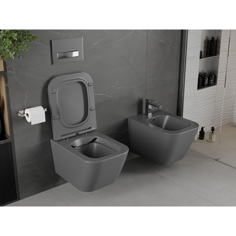 Mexen Madox WC misa Rimless s pomaly zatvárajúcim sa tenkým sedátkom, duroplast, tmavosivý mat - 30154061