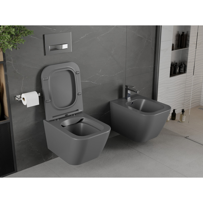 Mexen Madox wc misa Rimless s voľne padajúcim slim sedadlom, duroplast, tmavo sivý mat - 30154061