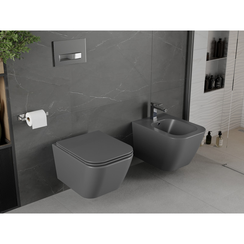 Mexen Madox wc misa Rimless s voľne padajúcim slim sedadlom, duroplast, tmavo sivý mat - 30154061
