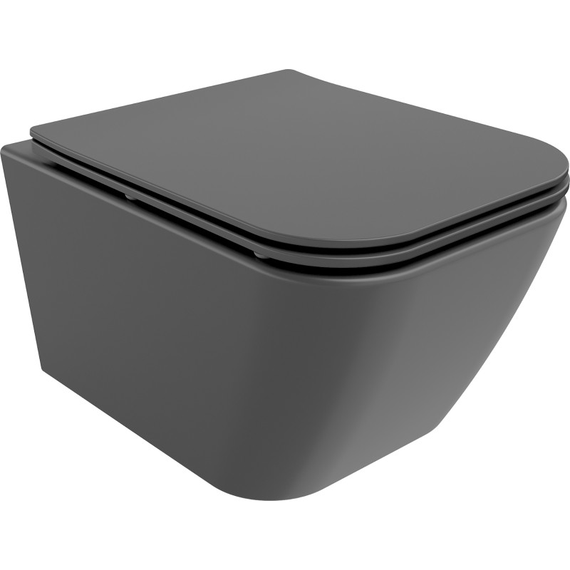 Mexen Madox WC misa Rimless s pomaly zatvárajúcim sa tenkým sedátkom, duroplast, tmavosivý mat - 30154061