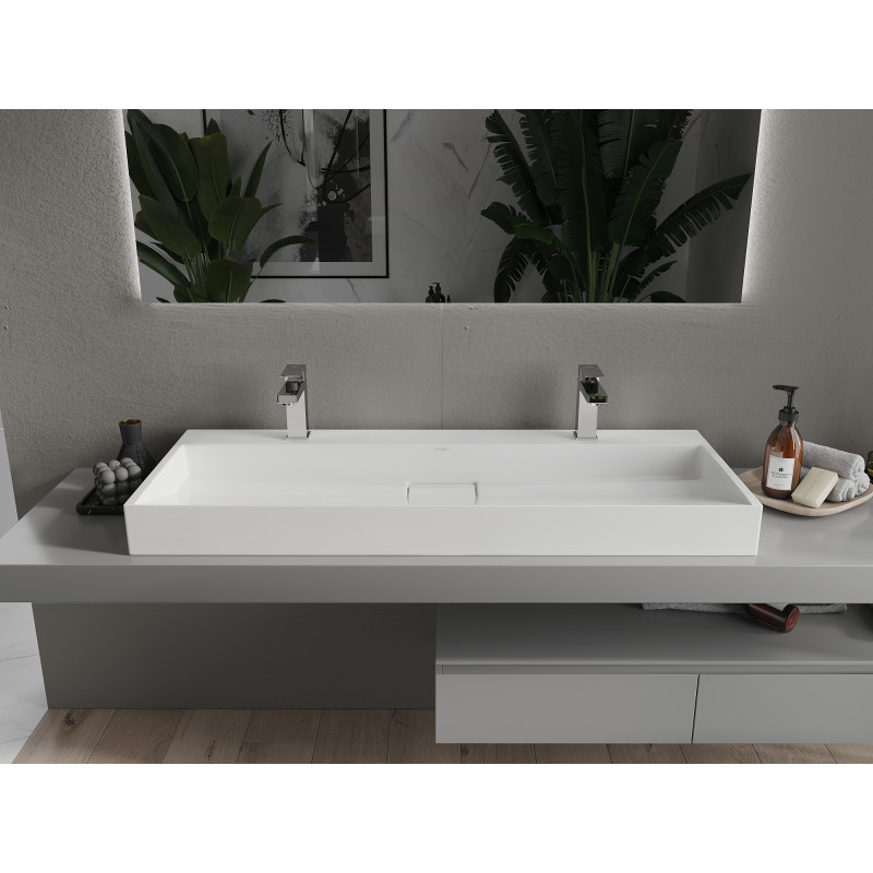 Mexen Ava nábrežný umývadlo z konglomerátu 2/O 120 x 46 cm, biely - 23011202