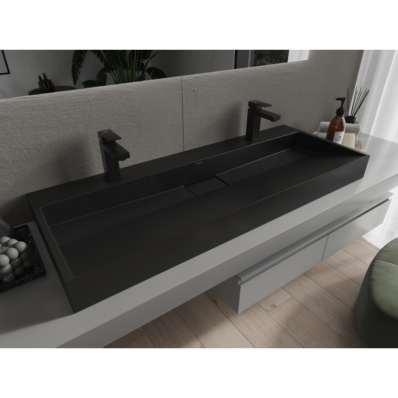 Mexen Ava doskovodobá umývadlo z konglomerátu 2/O 120 x 46 cm, čierna - 23011272
