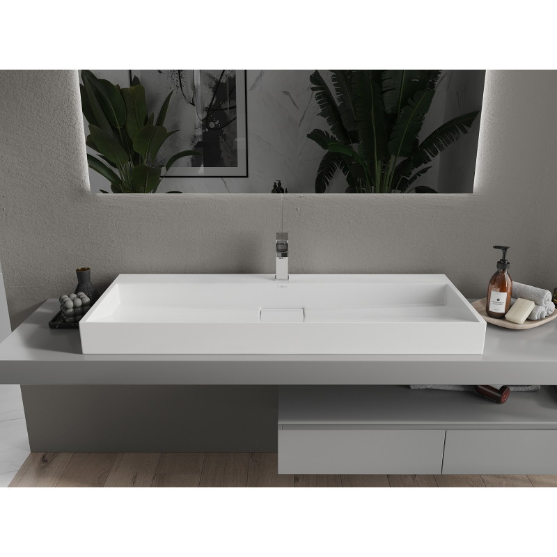 Mexen Ava nádstolové umývadlo z konglomerátu 1/O 120 x 46 cm, biela - 23011201