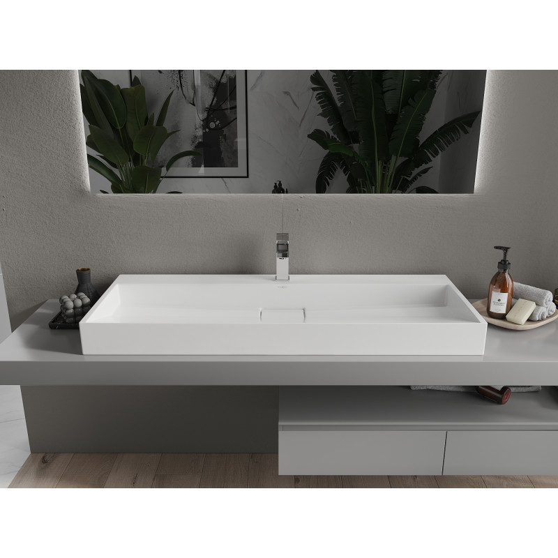 Mexen Ava stolová umývadlo z konglomerátu 1/O 120 x 46 cm, biela - 23011201
