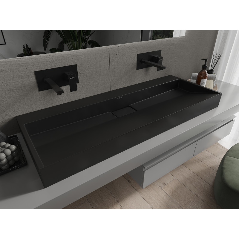 Mexen Ava nástenné umývadlo z konglomerátu B/O 120 x 46 cm, čierne - 23011270