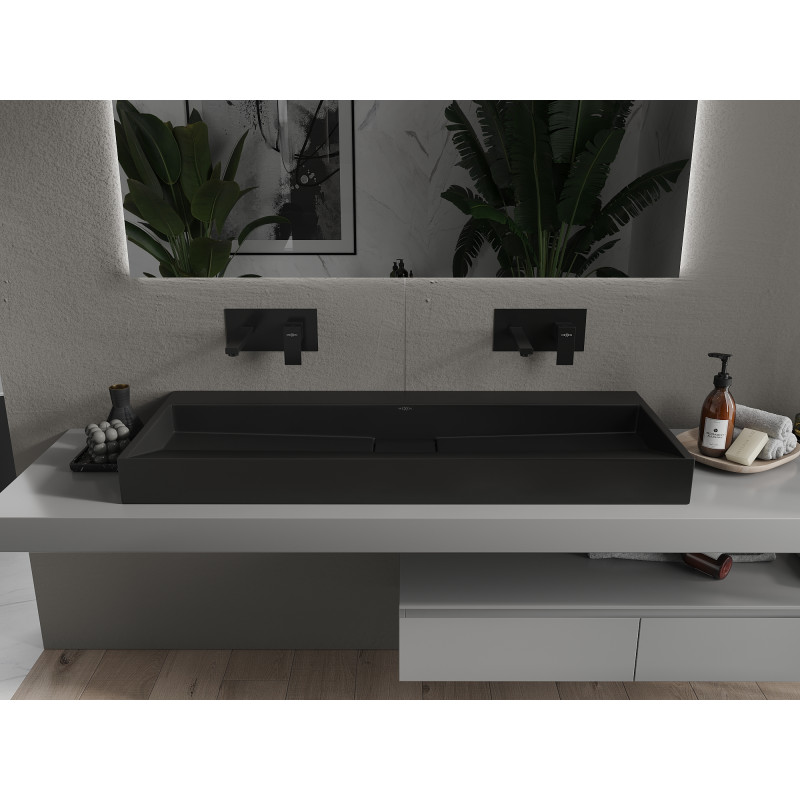 Mexen Ava nástenné umývadlo z konglomerátu B/O 120 x 46 cm, čierne - 23011270