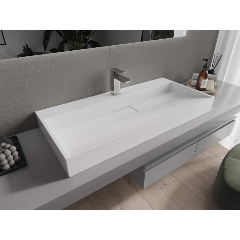 Mexen Ava pultová umývadlo z konglomerátu 1/O 100 x 46 cm, biela - 23011001