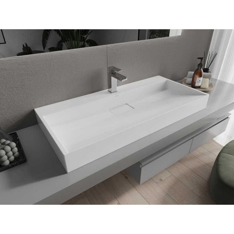 Mexen Ava stolová umývadlo z konglomerátu 1/O 100 x 46 cm, biela - 23011001