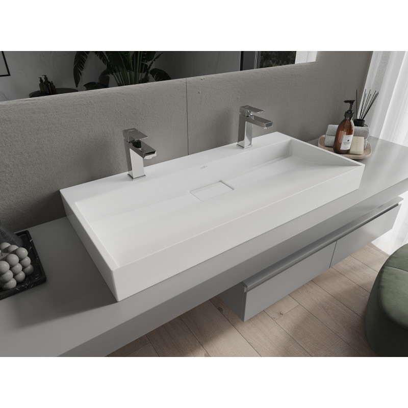 Mexen Ava nalepteová umývadlo z konglomerátu 2/O 100 x 46 cm, biela - 23011002