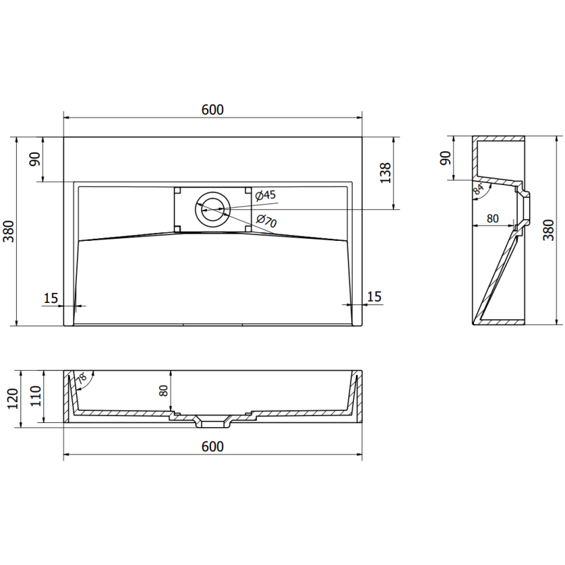 Mexen Ava umývadlo na dosku z konglomerátu B/O 60 x 38 cm, biela - 23016000