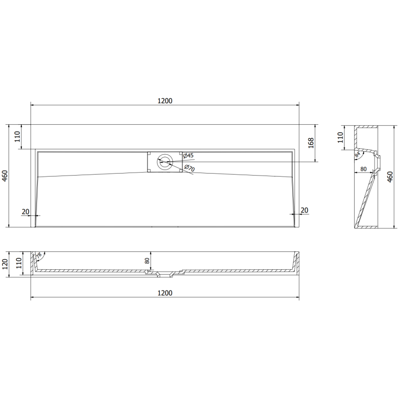 Mexen Ava umývadlo na dosku z konglomerátu B/O 120 x 46 cm, biela - 23011200