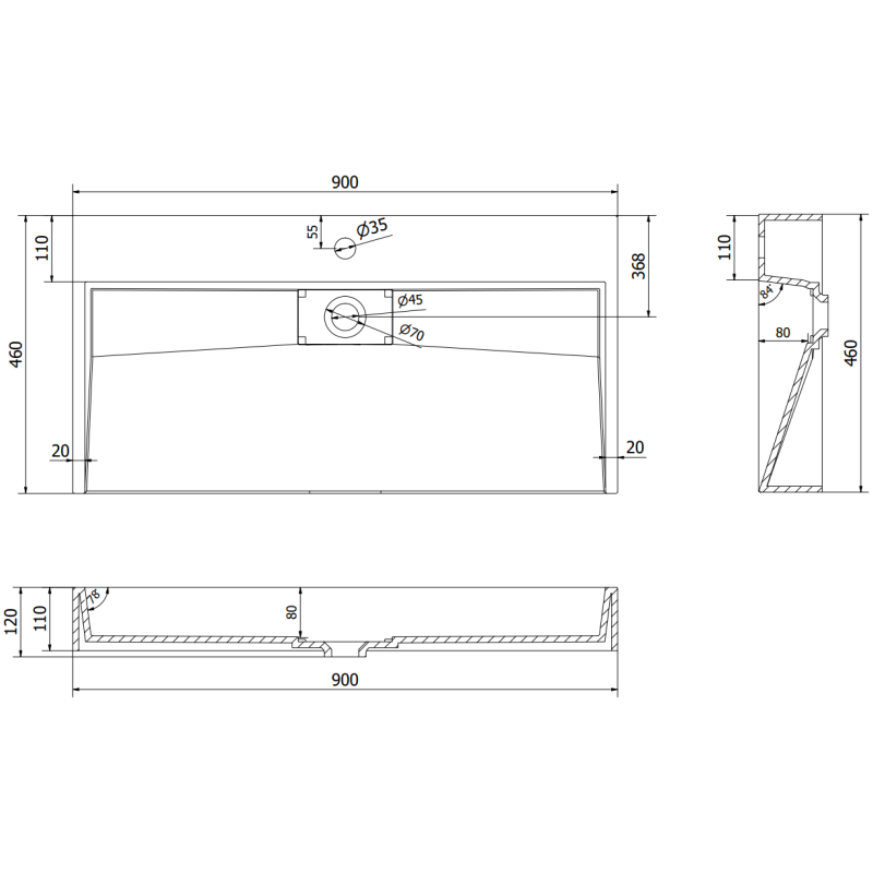 Mexen Ava umývadlo na dosku z konglomerátu 1/O 90 x 46 cm, čierna - 23019071