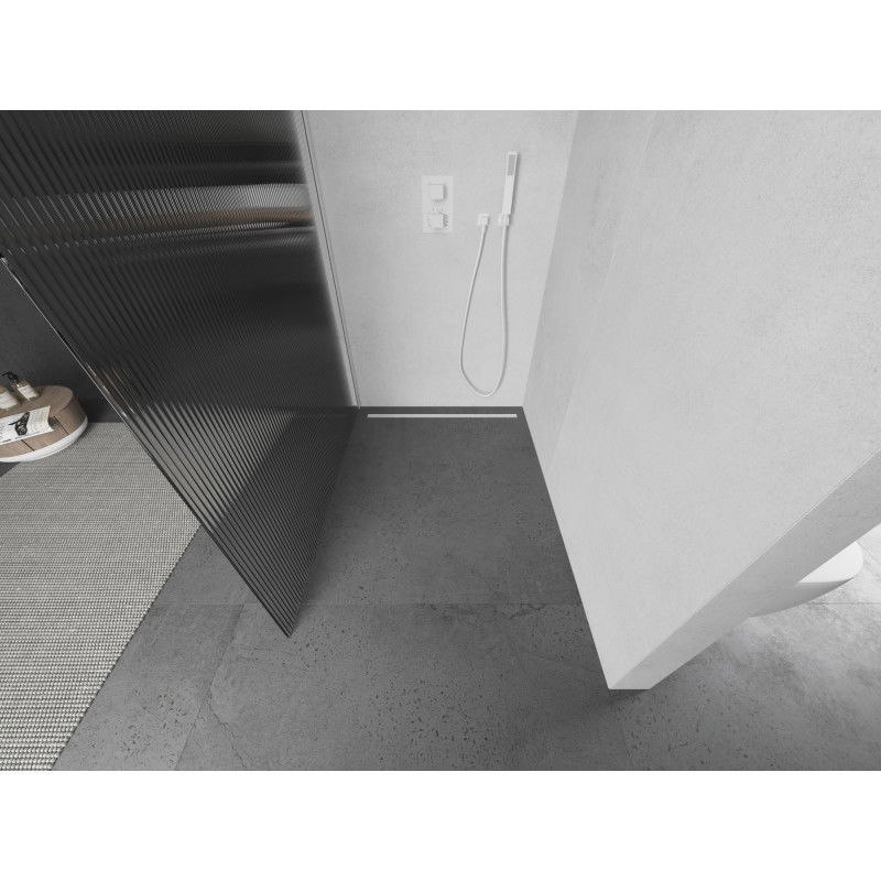 Mexen Kioto Sprchová stena Walk-in 130 x 200 cm, prúžky 8 mm, biela - 800-130-101-20-09