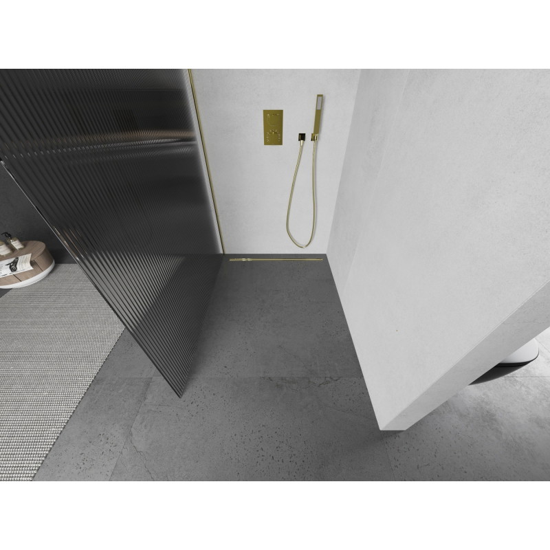 Mexen Kioto sprchová stena Walk-in 80 x 200 cm, prúžky 8 mm, zlatá - 800-080-101-50-09