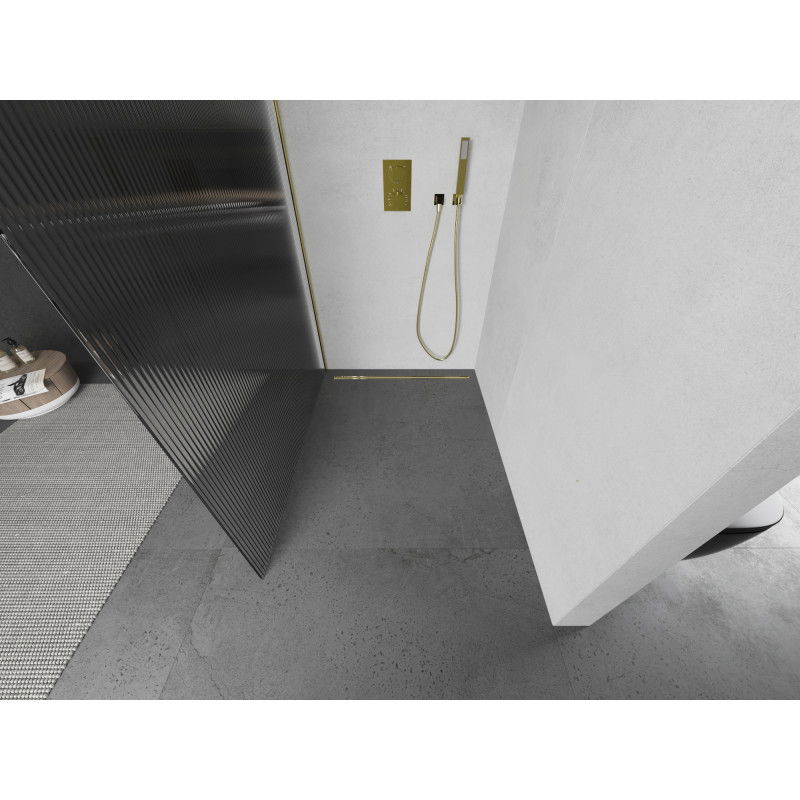 Mexen Kioto sprchová stena Walk-in 120 x 200 cm, prúžky 8 mm, zlatá - 800-120-101-50-09