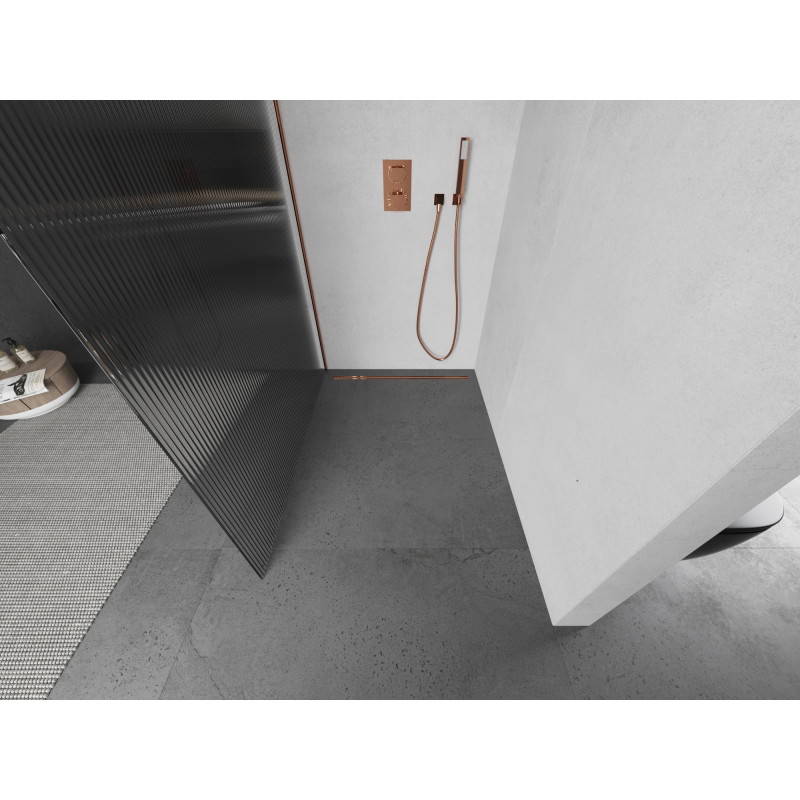 Mexen Kioto sprchová stena Walk-in 70 x 200 cm, pruhy 8 mm, ružové zlato - 800-070-101-60-09
