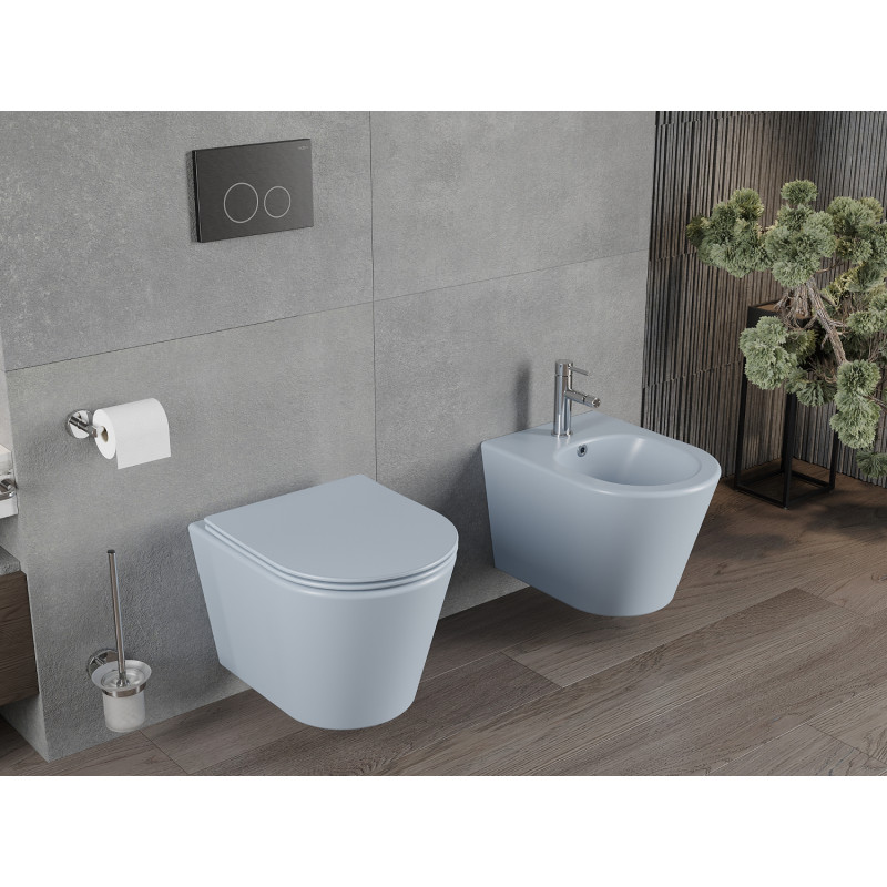 Mexen Rico WC misa Rimless s pomaly sa spúšťajúcou slim doskou, duroplast, sivomodrý mat - 30724069