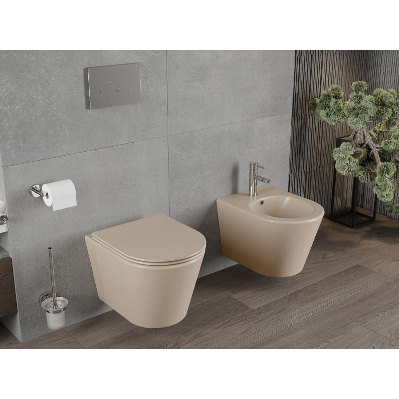 Mexen Rico WC misa Rimless s doskou so spomaleným zatváraním slim, duroplast, cappuccino mat - 30724064