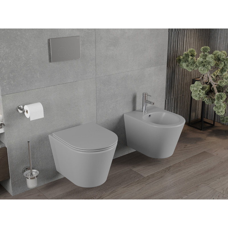 Mexen Rico miska WC Rimless s doskou so spomaleným sklápaním slim, duroplast, svetlosivá matná - 30724061
