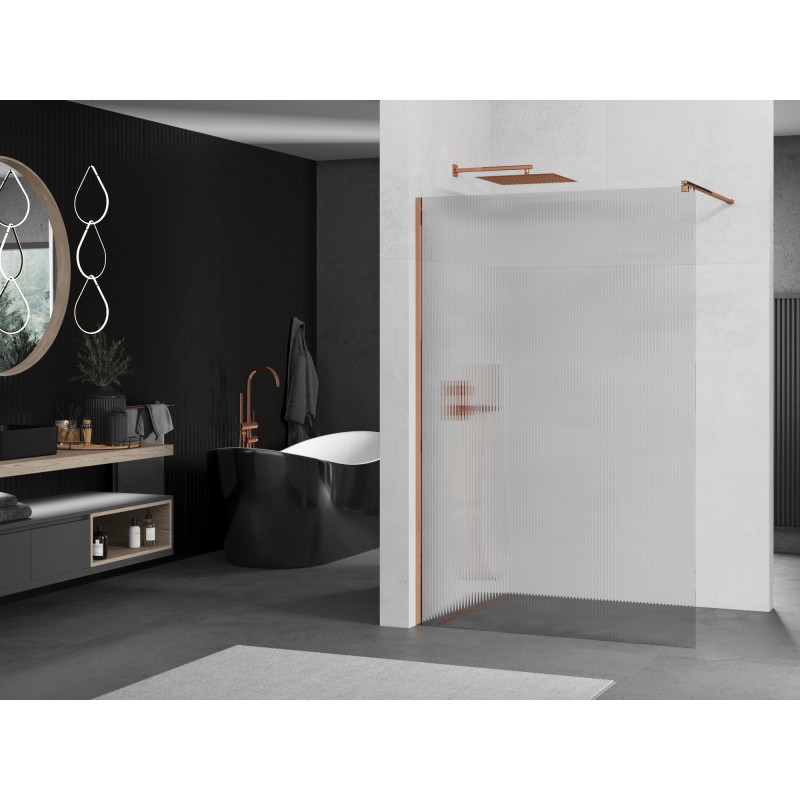 Mexen Kioto sprchová stena Walk-in 100 x 200 cm, pruhy 8 mm, ružové zlato - 800-100-101-60-09