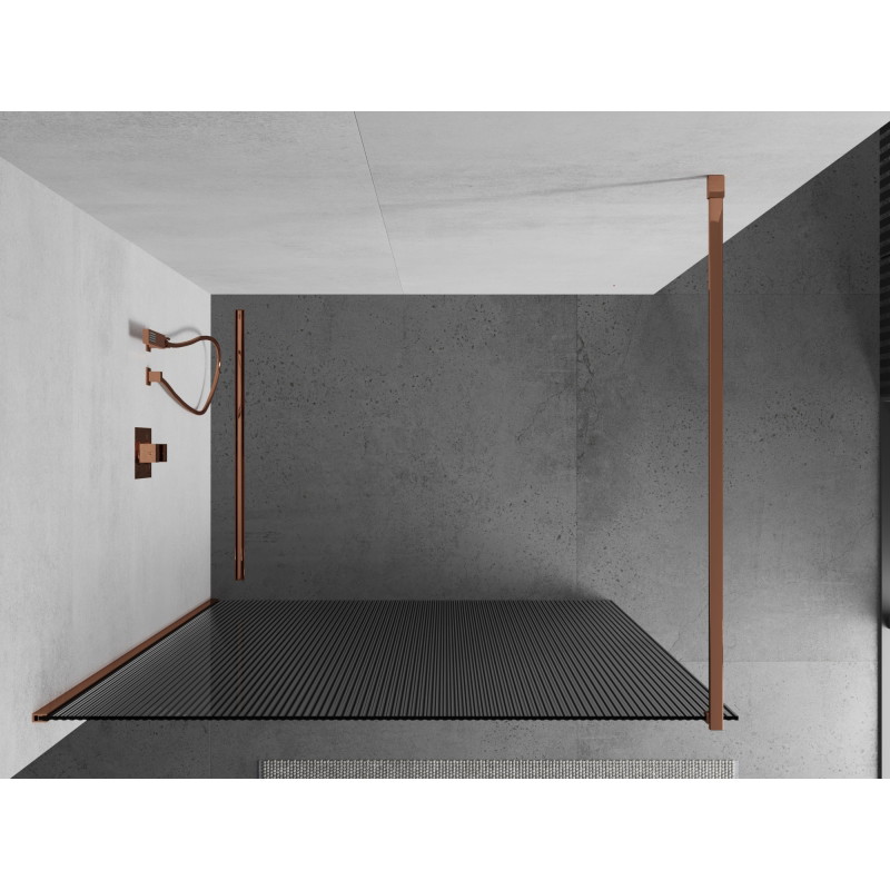 Mexen Kioto sprchová stena Walk-in 100 x 200 cm, pruhy 8 mm, ružové zlato - 800-100-101-60-09