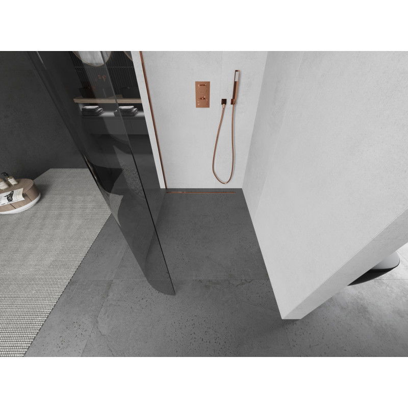 Mexen Kioto-R zaoblená sprchová stena Walk-in 80 x 200 cm, transparentná 8 mm, ružové zlato - 800-080-101-60-06