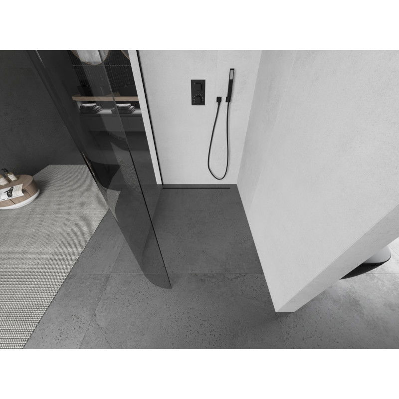 Mexen Kioto-R zaoblená sprchová stena Walk-in 110 x 200 cm, priehľadná 8 mm, čierna - 800-110-101-70-06