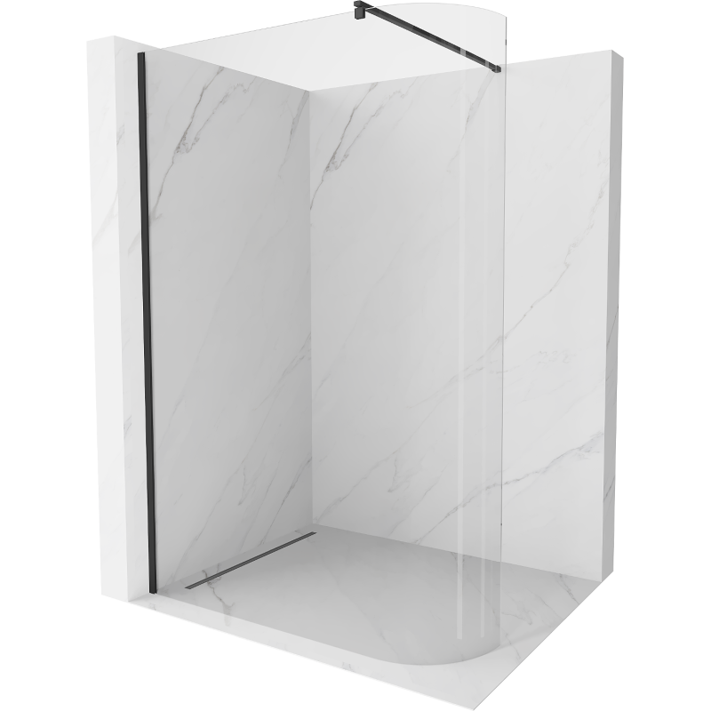 Mexen Kioto-R zaoblená sprchová stena Walk-in 150 x 200 cm, transparentná 8 mm, čierna - 800-150-101-70-06