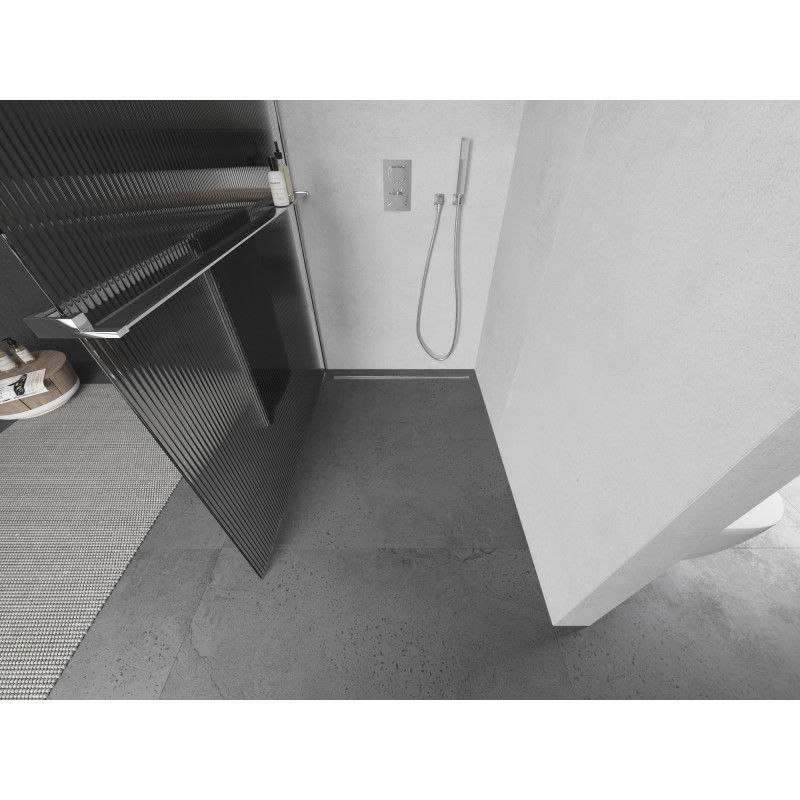 Mexen Kioto+ sprchová stena s poličkou Walk-in 140 x 200 cm, prúžky, chróm - 800-140-121-01-09