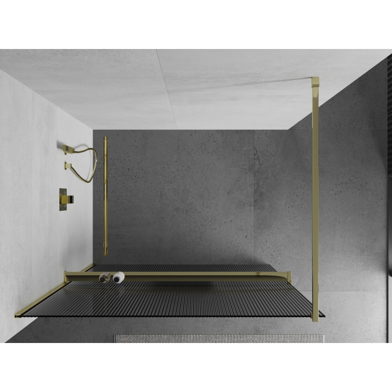 Mexen Kioto+ sprchová stena s poličkou Walk-in 110 x 200 cm, pásiky, zlatá - 800-110-121-50-09