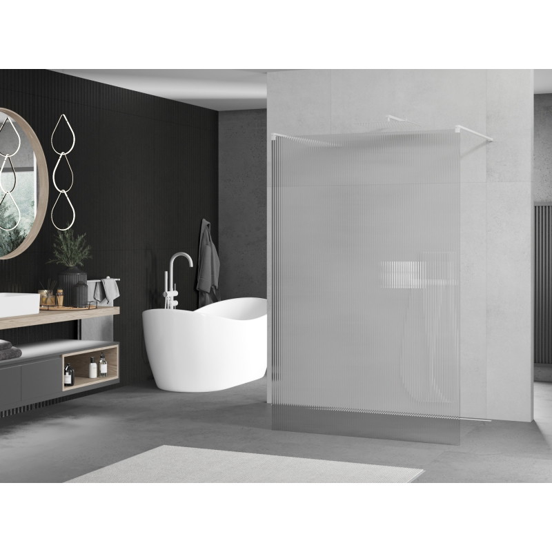 Mexen Kioto voľne stojaca sprchová stena 130 x 200 cm, prúžky 8 mm, biela - 800-130-002-20-09
