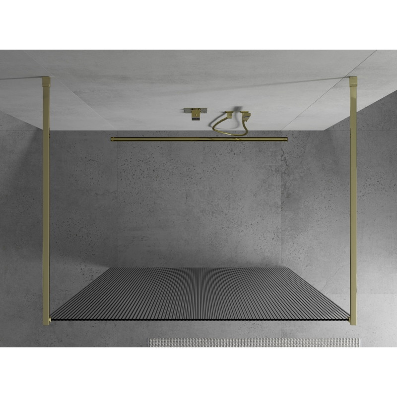 Mexen Kioto voľne stojaca sprchová stena 100 x 200 cm, prúžky 8 mm, zlatá - 800-100-002-50-09