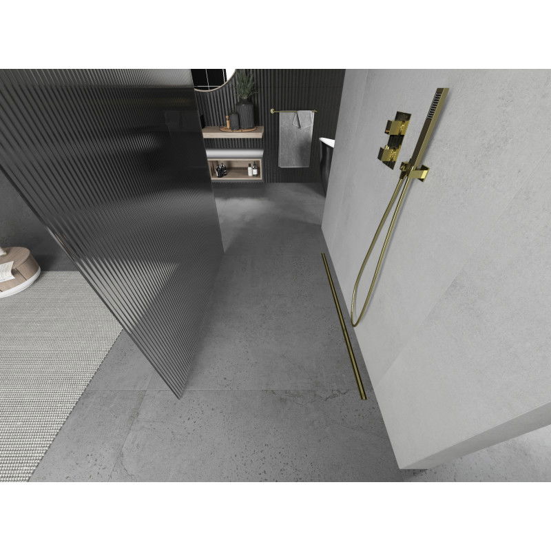 Mexen Kioto voľne stojaca sprchová stena 130 x 200 cm, prúžky 8 mm, zlatá - 800-130-002-50-09