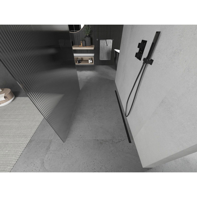 Mexen Kioto voľne stojaca sprchová stena 120 x 200 cm, pásiky 8 mm, čierna - 800-120-002-70-09