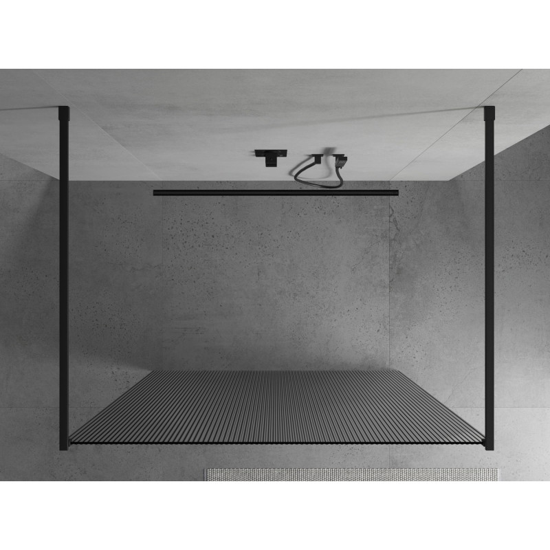 Mexen Kioto samostojaca sprchová stena 100 x 200 cm, prúžky 8 mm, čierna - 800-100-002-70-09